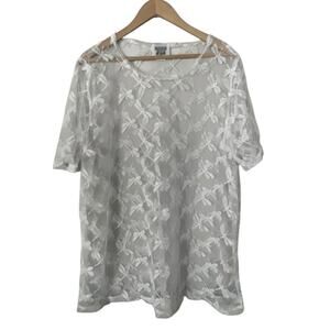 Vintage 90s White Dragon Fly Mesh Sheer Tunic Large Made In The USA